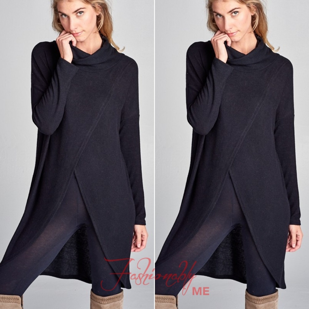 Hacci Brush Cowl Neck Long Pullover Top - Picture 4 of 4